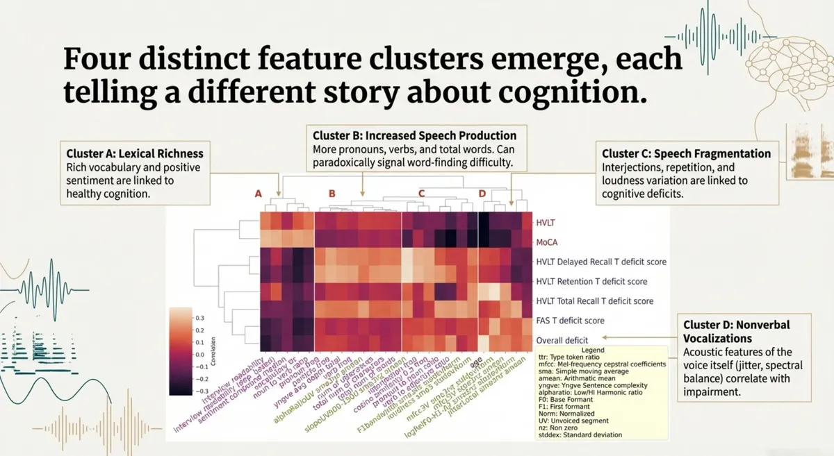 Heatmap showing four distinct feature clusters that emerge from the data